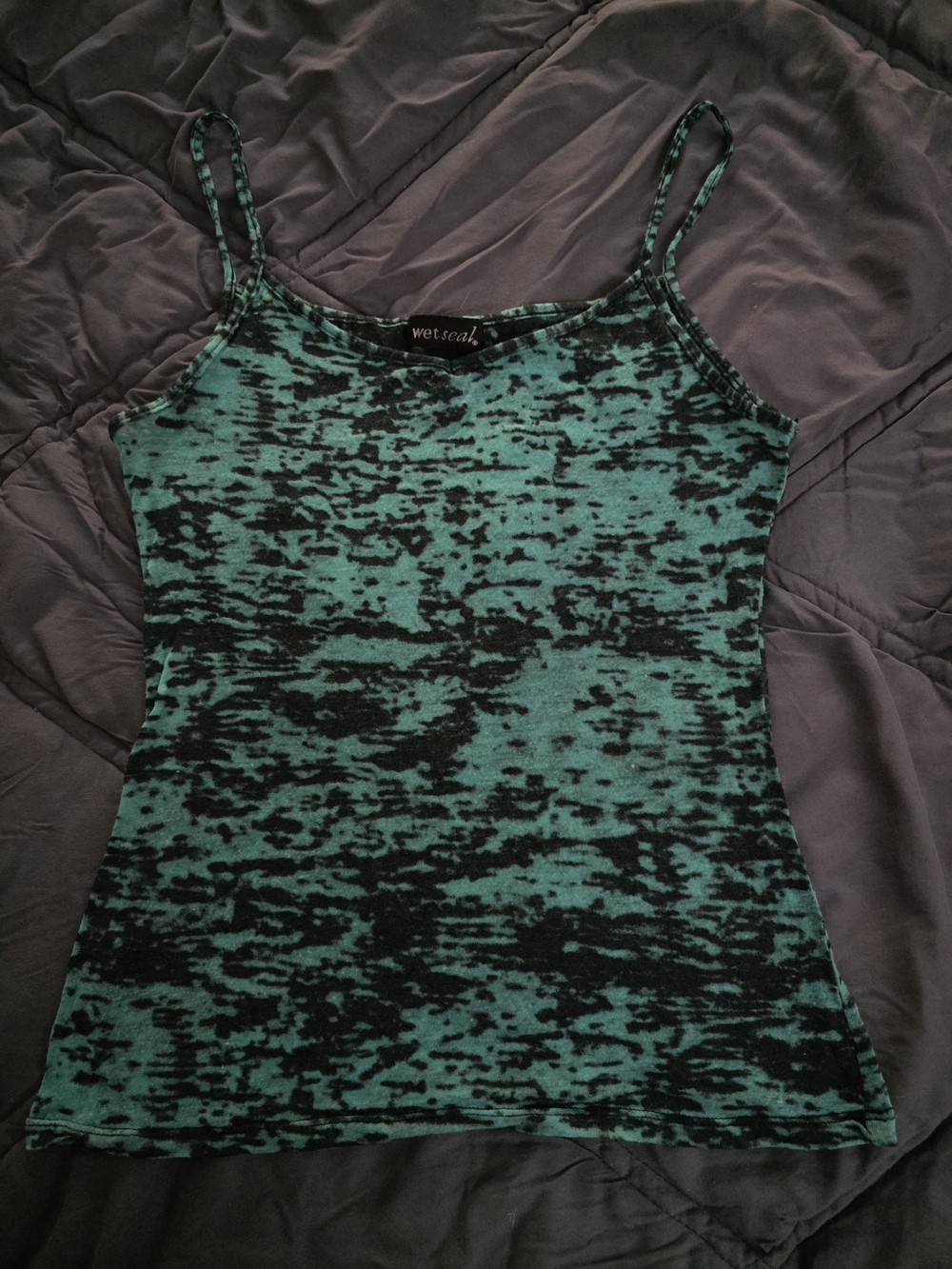 Wet Seal Teal and Black Burnout Spaghetti-Strap Cami